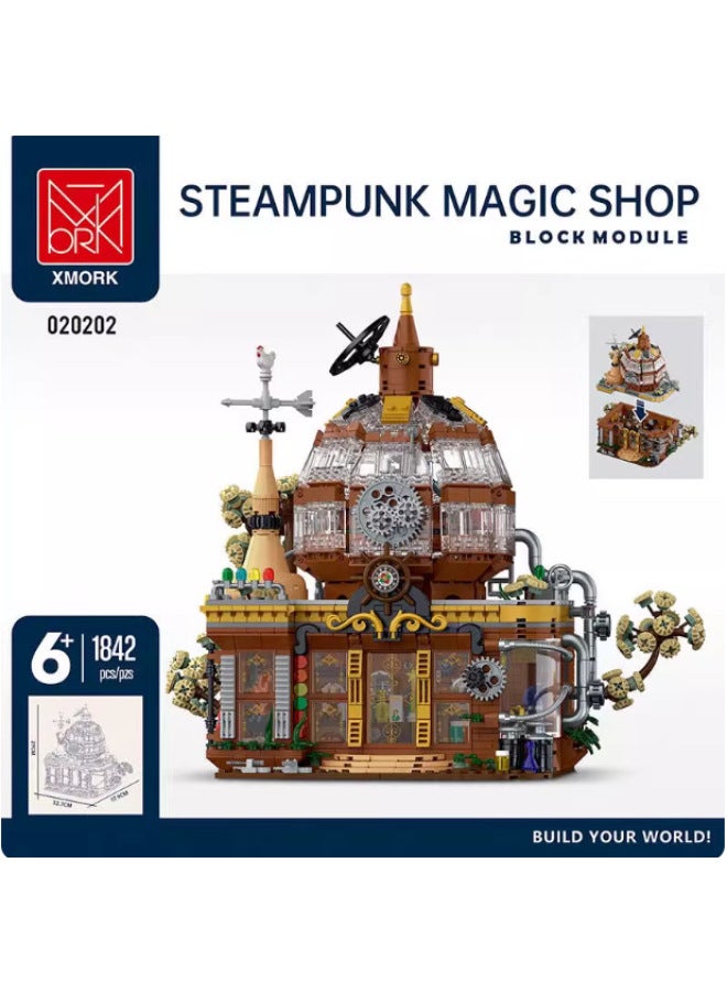 Building Blocks - 020202 steampunk magic shop (with lights) Building Blocks - Color Window Magnetic, English Learning, Kids Cognitive Development, Preschool Educational Toy, Creative Set - Image 1