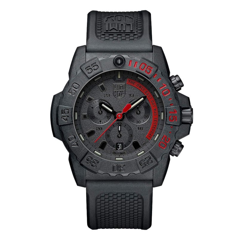 Luminox ساعة لومي نوكس نافى سيل XS.3581.EY للرجال 45 مم - ساعة غوص عسكرية باللون الأسود مع كرونوغراف ووظيفة التاريخ مقاومة للماء حتى 200 م - Image 1