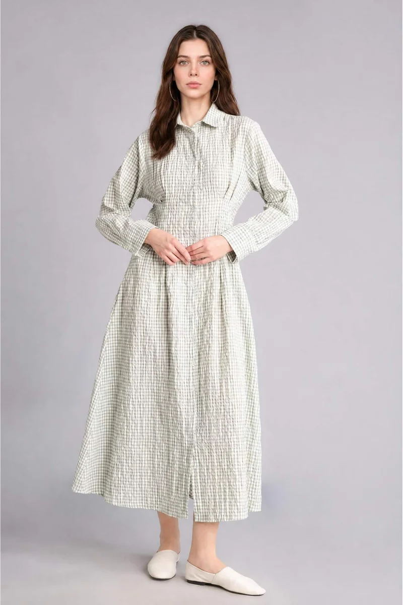 ديفاكتو Regular Fit Shirt Collar Plaid Wowen Fabrics Dress
