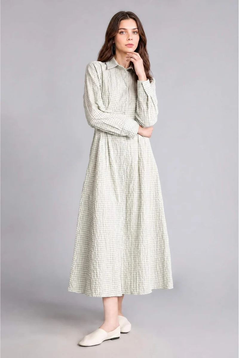 ديفاكتو Regular Fit Shirt Collar Plaid Wowen Fabrics Dress