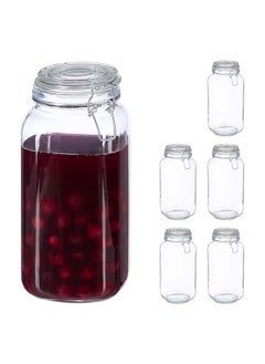 Mash 6 Pieces Clip Jar Big 78oz Glass Food Storage Jars with Airtight Clamp Lids, Air Tight 2300ml Clear Preserving Seal Wide Mouth Containers with Wire Clips Fastening Large Kitchen  - Image 1