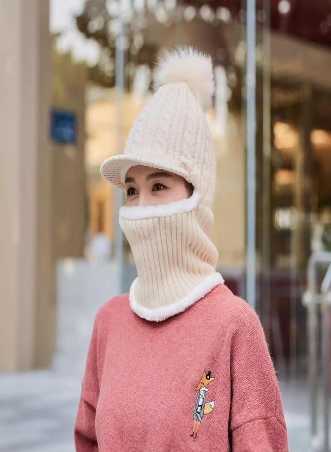 Malvina Girl Winter Cap Monkey Beanie Cap Knit Balaclava Capset | Soft Wool Woolen Fuzzy Plush Skull Cap Windproof Full Face Cover Earflap Hood Nech Warmer Cap Beige - Image 5