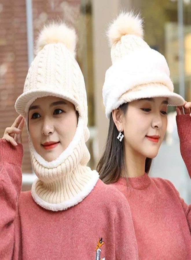 Malvina Girl Winter Cap Monkey Beanie Cap Knit Balaclava Capset | Soft Wool Woolen Fuzzy Plush Skull Cap Windproof Full Face Cover Earflap Hood Nech Warmer Cap Beige - Image 2