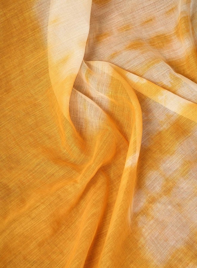 Satrani Women's Linen Zari Border Printed Ready To Wear One Minute Pre Pleated Readymade Saree with Unstitched Blouse Piece (34RS330N_Yellow) - Image 5