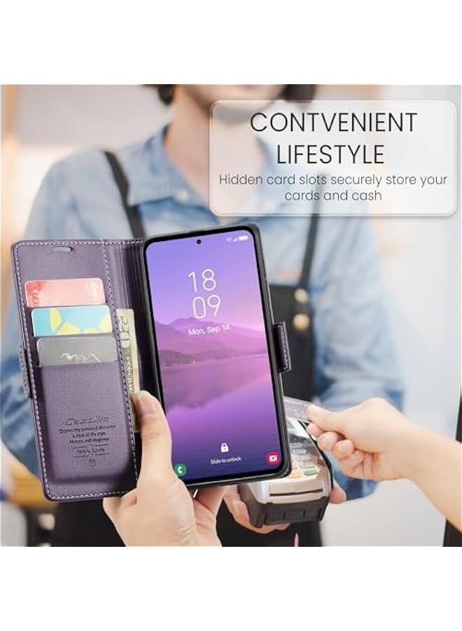 اليشمك Samsung Galaxy A55 5G RFID Blocking Wallet Flip Case - Purple - Image 5