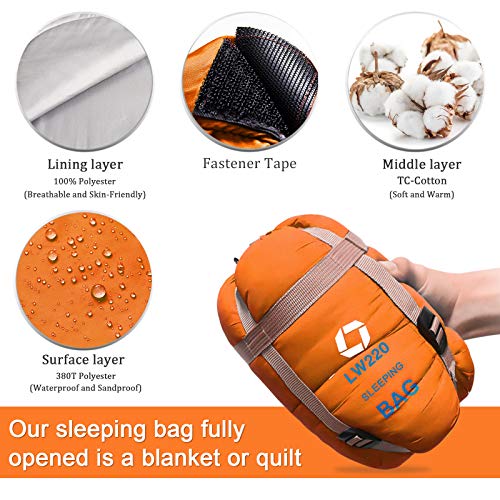 ECOOPRO Warm Weather Sleeping Bag - Portable, Waterproof, Compact Lightweight, Comfort with Compression Sack - Great for Outdoor Camping, Backpacking & Hiking-83 L x 30" W Fits Adults (D-Orange) - Image 3