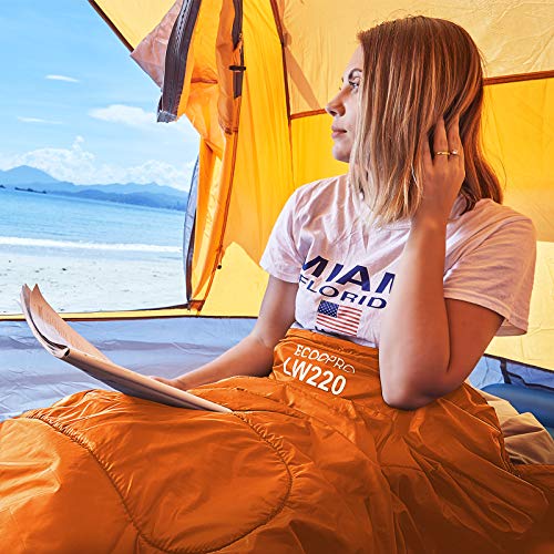 ECOOPRO Warm Weather Sleeping Bag - Portable, Waterproof, Compact Lightweight, Comfort with Compression Sack - Great for Outdoor Camping, Backpacking & Hiking-83 L x 30" W Fits Adults (D-Orange) - Image 5