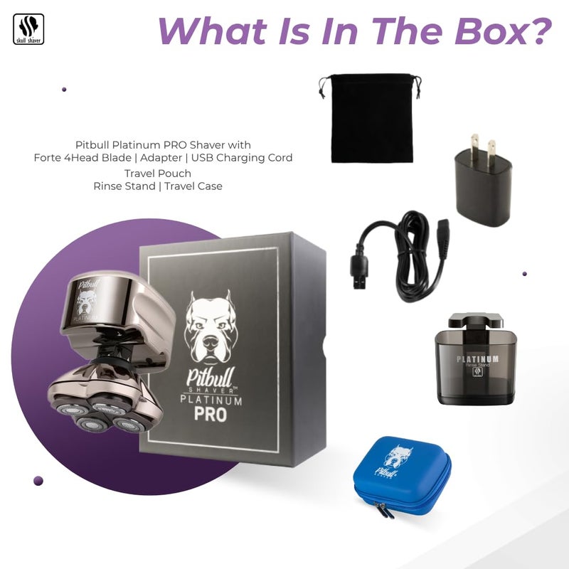 Skull Shaver حلاقة الرأس من سكول شيفر بيتبول بلاتينيوم برو: ماكينة حلاقة للرجل - ماكينة حلاقة للرأس مع تقنية الرطب/الجاف، تصميم مريح، قفل سفر، وإكسسوارات. مجموعة العناية المثالية وهدايا مميزة للرجال. - Image 3