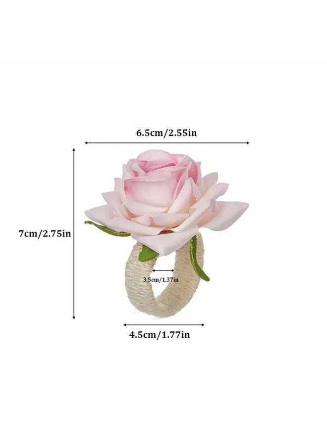 Pink Floral Napkin Rings Elegant Rose Design For Weddings Valentines Day Home Table Decorations - Image 1