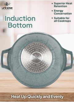 Life Smile Wok Pan with Glass Lid - Induction Bottom Safe Frying Pan Double Handle with Durable Non-Stick Granite Coating - Oven Safe Pan With Wooden Turner  - Image 2