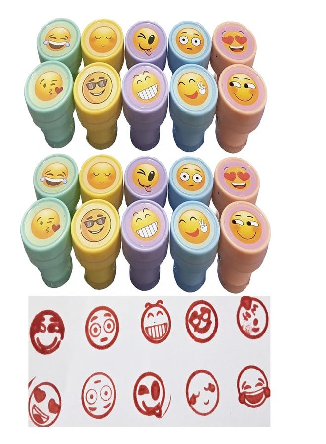 Sellon1 20 Pcs Emoji Stamps for Kids - Self -Ink Stamps for Favor, Carnival Prizes, School Stampers, Goodie Bag, Halloween, Best Return Gifts(Smile Design 1) - Image 1