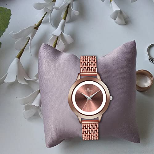 IIK COLLECTION Watch for Women Round Studded Dial Girls Watches |Analogue Quartz Movement Ladies Watch Long Battery Life Stainless Steel Chain Strap Double Lock Clasp Safety Watch for Girls. - Image 2