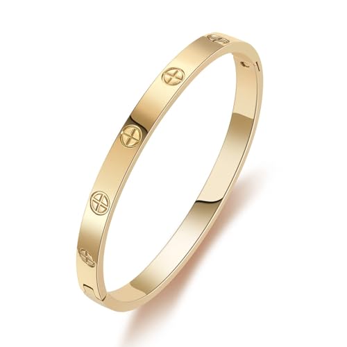 PDWZNBA 18K Gold-Plated Love Friendship Bracelets Trendy Stainless Steel Bangle Jewelry Gifts for Women - Image 1