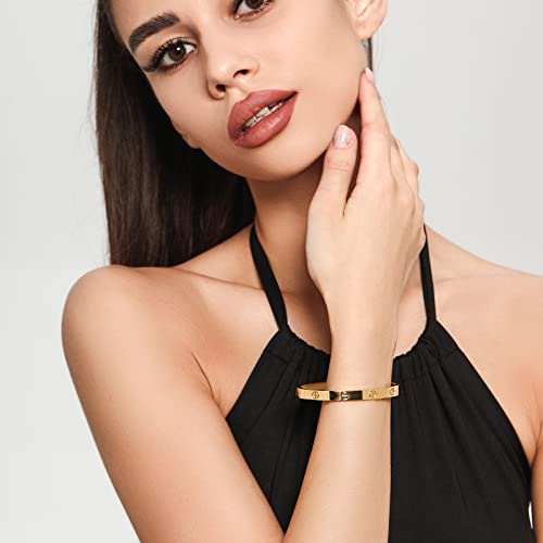 PDWZNBA 18K Gold-Plated Love Friendship Bracelets Trendy Stainless Steel Bangle Jewelry Gifts for Women - Image 2