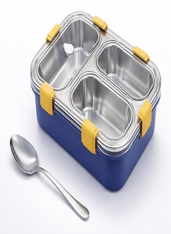 JHR Store Premium Stainless Steel 3-Compartment Lunch Box – BPA-Free, Airtight & Leak-Proof Container with Spoon, Fork & Chopsticks, Ideal for Office, School, College, and Travel” - Image 1