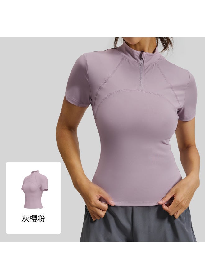 New Style Outdoor Running Fitness Yoga Sports Short-sleeved T-shirt Half-zip Slimming High-elastic Fitness Clothing