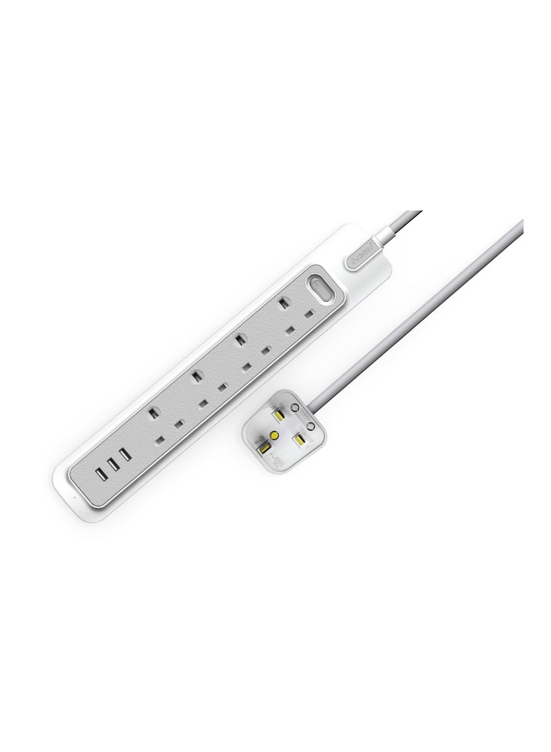 RAFEED Power Extension With Master Switch 2 Meter 4 Sockets 3 USB Charging Ports 3250 Watts (RF-30008) - Image 1