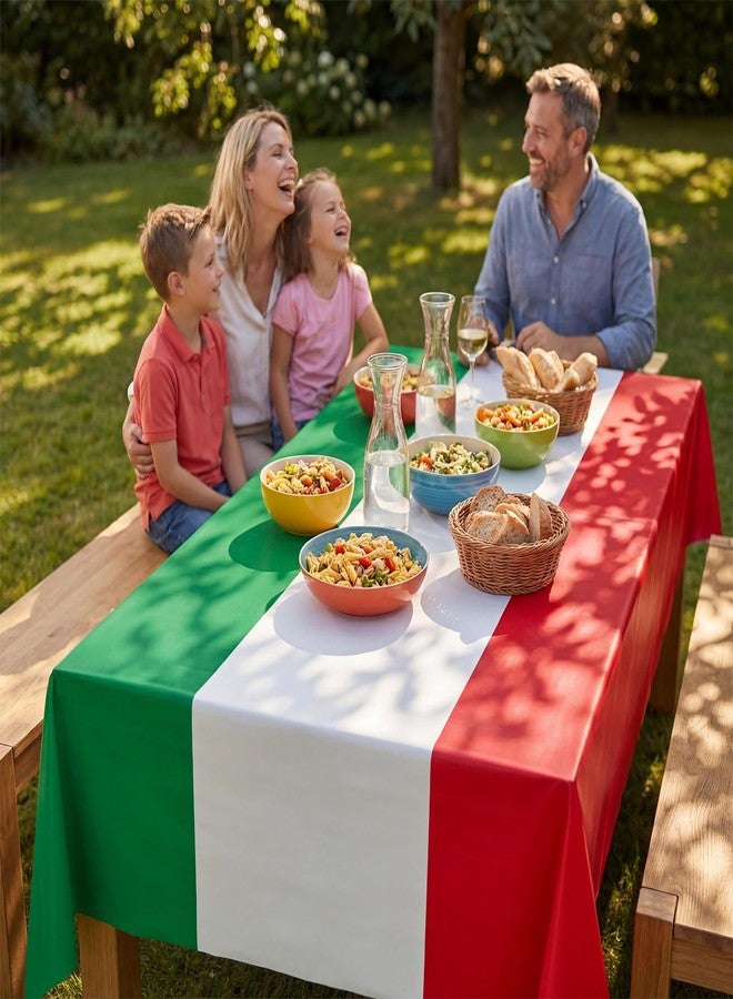Geodurn 3 Pieces 54 x 108 Inches Italian Flag Plastic Tablecloth, Disposable Rectangle Italy Table Covers for Italian Themed Parties, National Day Celebrations, Family Gatherings, and Birthday Supplies - Image 5