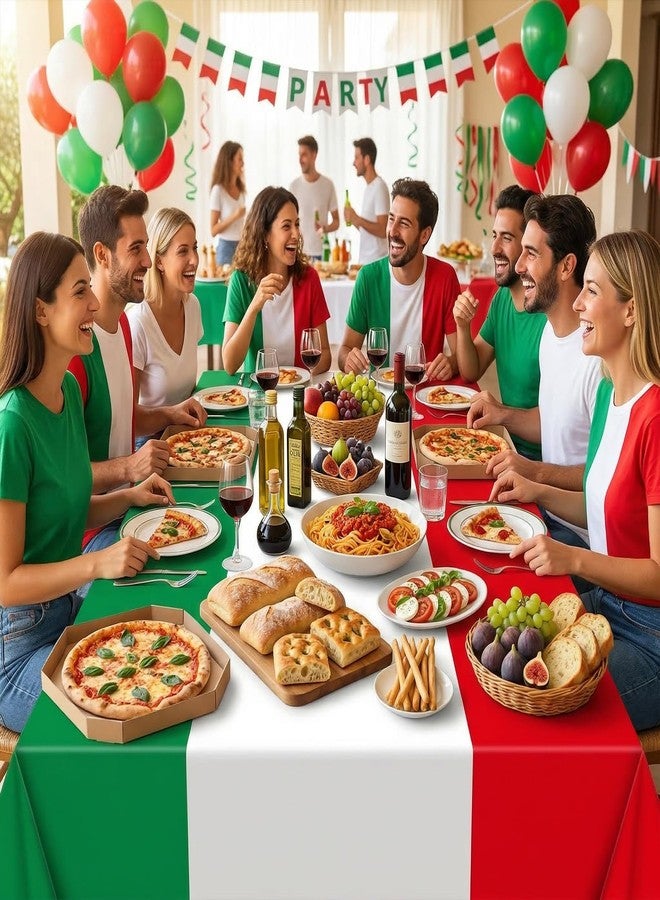 Geodurn 3 Pieces 54 x 108 Inches Italian Flag Plastic Tablecloth, Disposable Rectangle Italy Table Covers for Italian Themed Parties, National Day Celebrations, Family Gatherings, and Birthday Supplies - Image 4