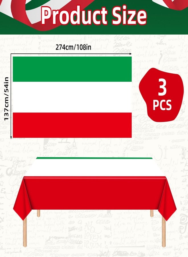 Geodurn 3 Pieces 54 x 108 Inches Italian Flag Plastic Tablecloth, Disposable Rectangle Italy Table Covers for Italian Themed Parties, National Day Celebrations, Family Gatherings, and Birthday Supplies - Image 2