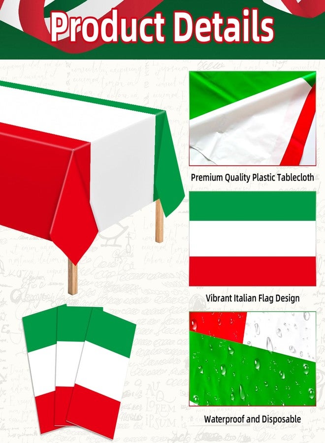 Geodurn 3 Pieces 54 x 108 Inches Italian Flag Plastic Tablecloth, Disposable Rectangle Italy Table Covers for Italian Themed Parties, National Day Celebrations, Family Gatherings, and Birthday Supplies - Image 3