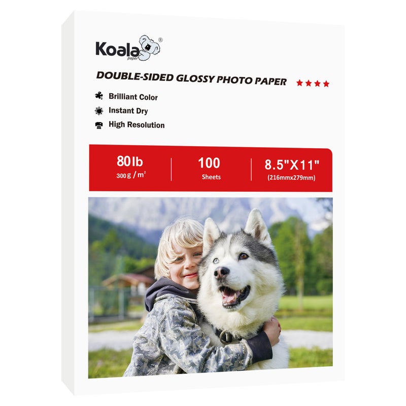 KOALA PAPER Koala Thick Photo Paper Double-sided Glossy Heavyweight Paper 8.5X11 Inches 80LB 100 Sheets 300GSM Cardstock Compatible with Inkjet Printer - Image 1