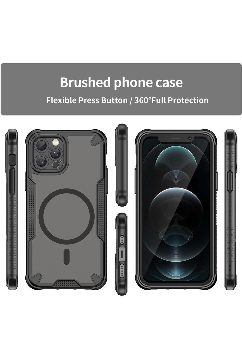 غطاء حمايه لهاتف ايفون 12 برو جراب مغناطيسي ياتي بحواف مرتفعة حول الشاشة وعدسة الكاميرا تساعد على منع الخدوش - أسود - Image 2