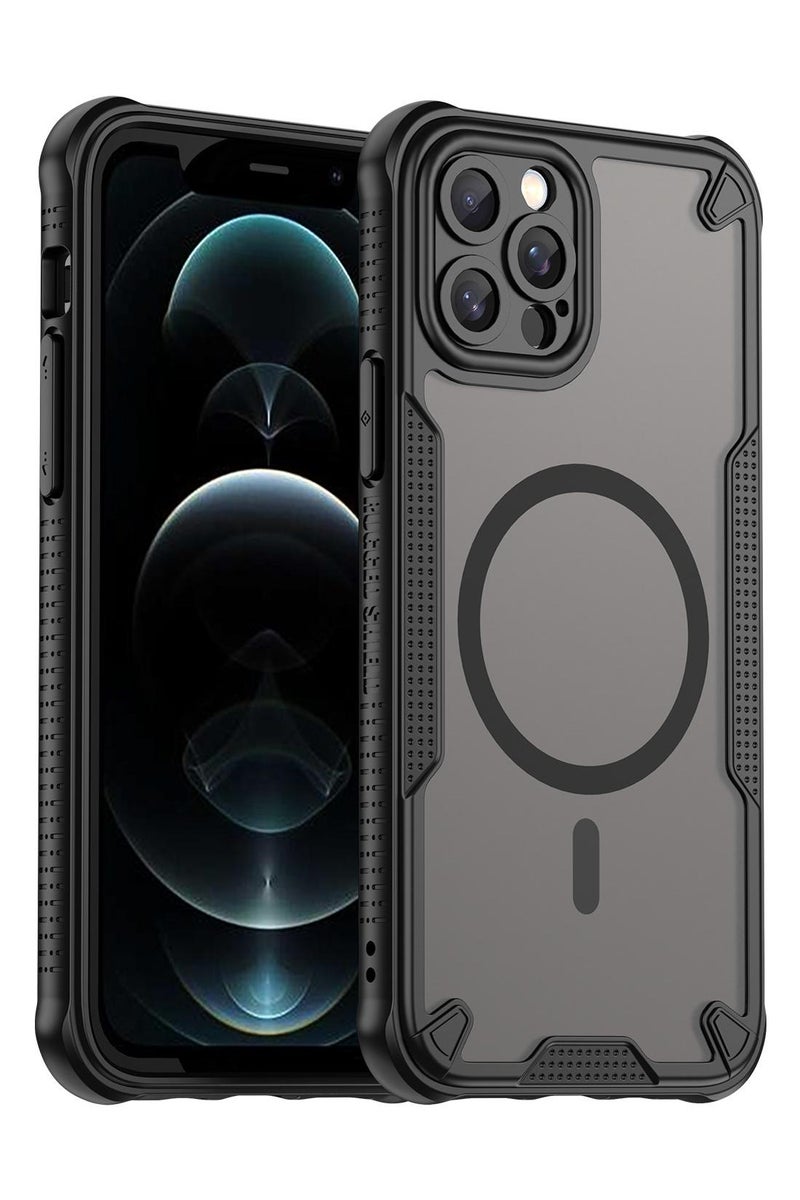 غطاء حمايه لهاتف ايفون 12 برو جراب مغناطيسي ياتي بحواف مرتفعة حول الشاشة وعدسة الكاميرا تساعد على منع الخدوش - أسود - Image 1