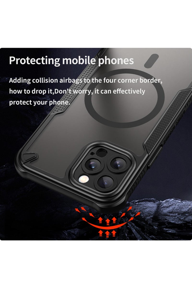 غطاء حمايه لهاتف ايفون 12 برو جراب مغناطيسي ياتي بحواف مرتفعة حول الشاشة وعدسة الكاميرا تساعد على منع الخدوش - أسود - Image 4