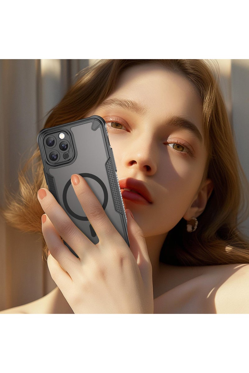 غطاء حمايه لهاتف ايفون 12 برو جراب مغناطيسي ياتي بحواف مرتفعة حول الشاشة وعدسة الكاميرا تساعد على منع الخدوش - أسود - Image 3
