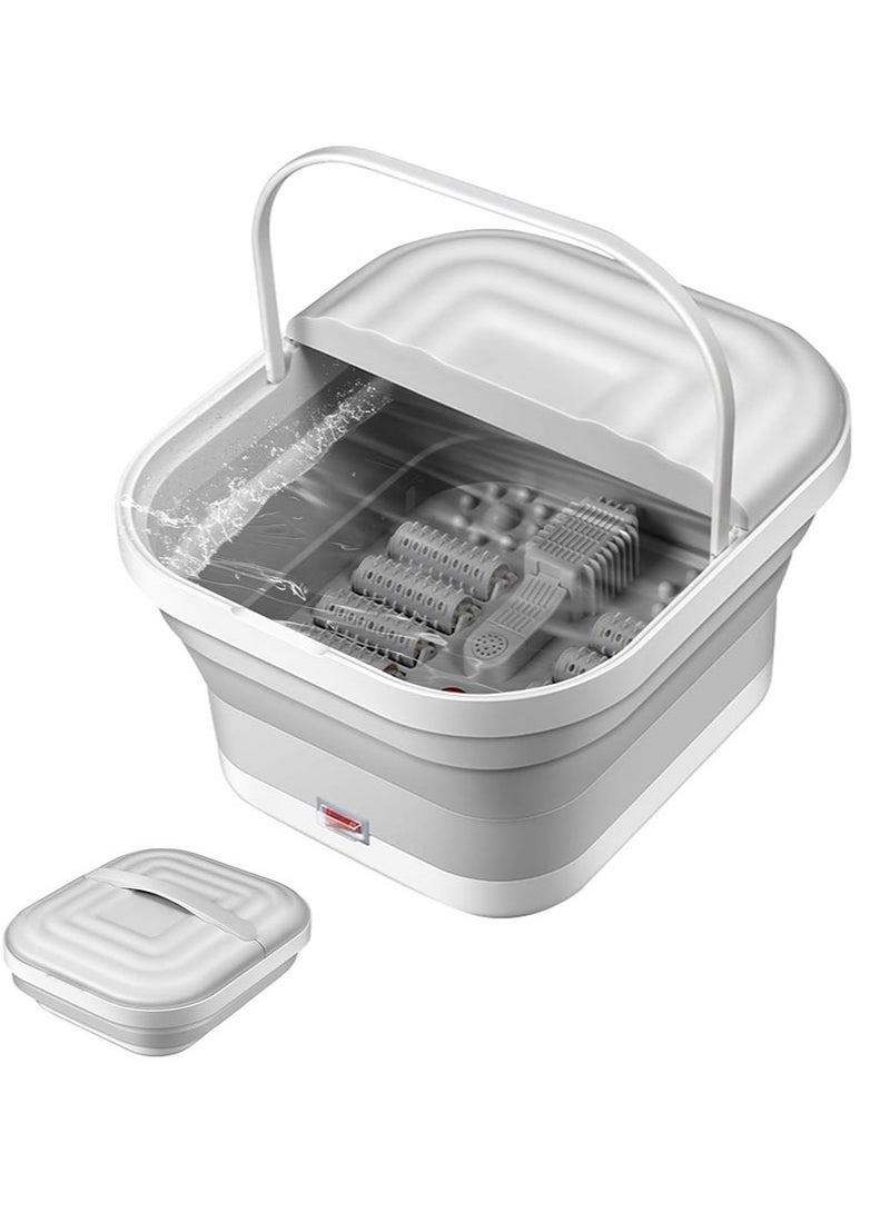 Aikanbo Foldable Electric Foot Spa，Foot Massage Bathtub with Massage，Heat，Vibration and Air Bubbles，Foot Massager with 8 Rollers，Smart Thermostat，Red Light，Pill Box （White） - Image 1