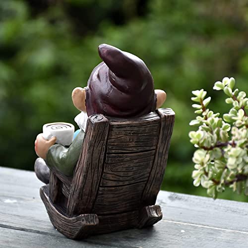 OwMell Gnome Statue for Garden, Drinking Gnome Figurine Ornament for Outdoor Patio Yard Lawn Decor 7" - Coffee - Image 5