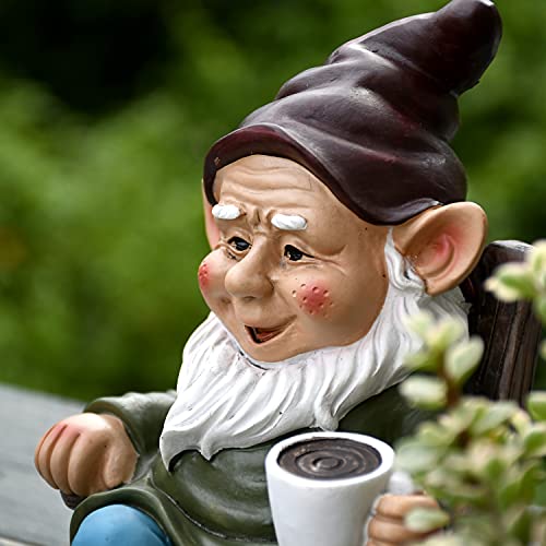 OwMell Gnome Statue for Garden, Drinking Gnome Figurine Ornament for Outdoor Patio Yard Lawn Decor 7" - Coffee - Image 4