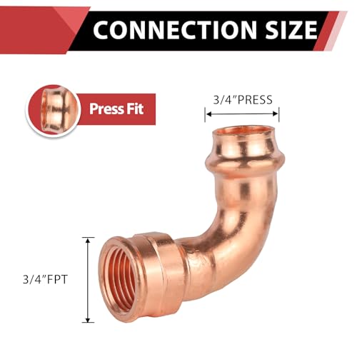 EFIELD Pack of 2 EFIELD Copper Press Elbow Fitting 34 Copper Press x 34 Female 90 Degree Elbow For Pipe Connection 34x34 FPRESS085 - Image 3