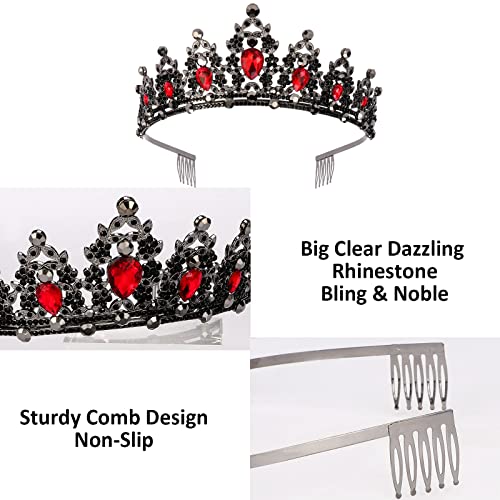 CAVETEE Red Black Birthday Crown and Sash for Women Sash & Rhinestone Tiara Set Red and Black Party Decorations Birthday Queen Crowns Tiaras for Women - Image 3