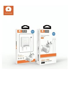WUW 20W Charger with USB and Type-C Ports  with Type-c Cable white  - Image 2