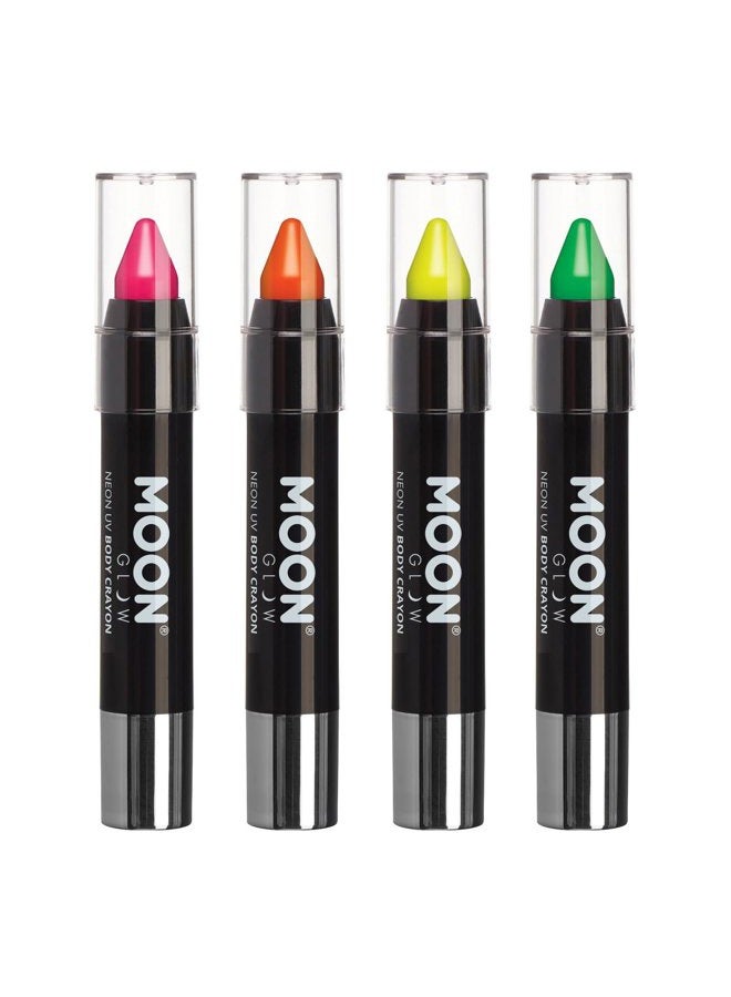Moon Glow Blacklight Neon Face Paint Stick / Body Crayon makeup for the Face & Body - Intense set of 4 colours - Glows brightly under blacklights - Image 1