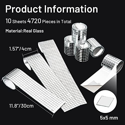 PP OPOUNT 4720 PCS Disco Ball Tiles, 5 x 5 mm Self-Adhesive Mirror Tiles for DIY Disco Balls, Mini Glass Tiles for Art Collage, Indoor Outdoor Craft Decoration(Silver) - Image 3