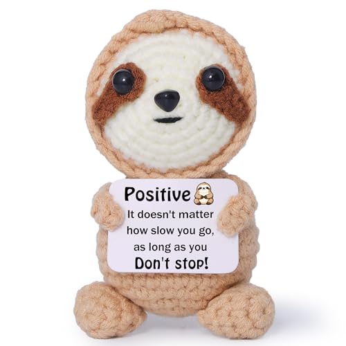 OkiyiD Emotional Support Crochet Positive Sloth Gifts Handmade Stuffed Animal with Positive Affirmation Card Desk Decor Office Gift for Women Friends - Image 1