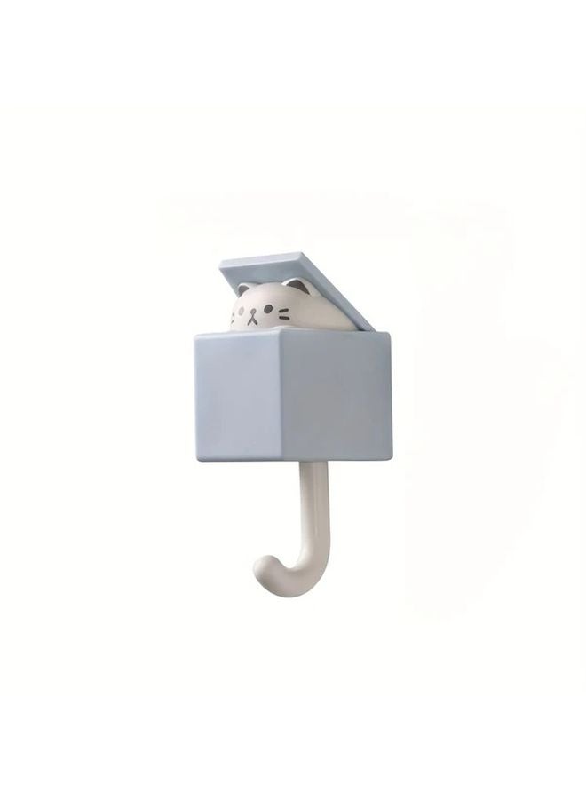 Grey Blue Cat Cartoon Hook Strong No Drill Design for Keys Hats Bags - Image 1