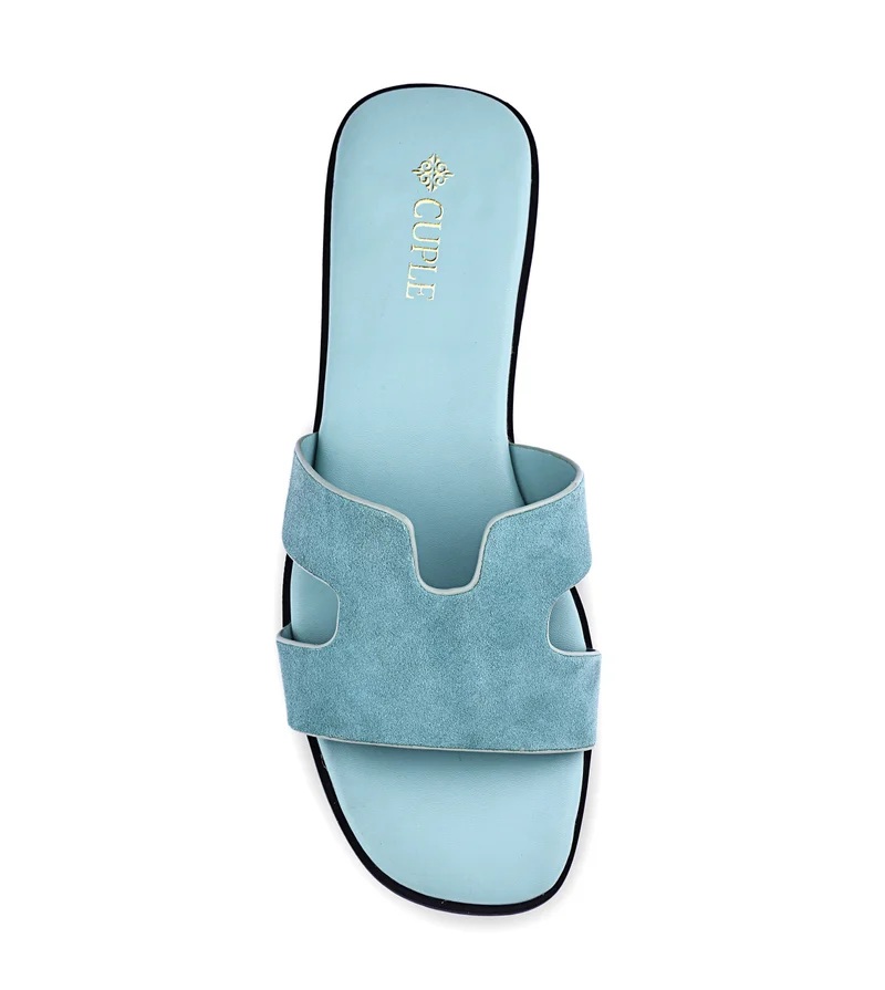 كابلي صنادل نسائية مسطحة من جلد الغزال