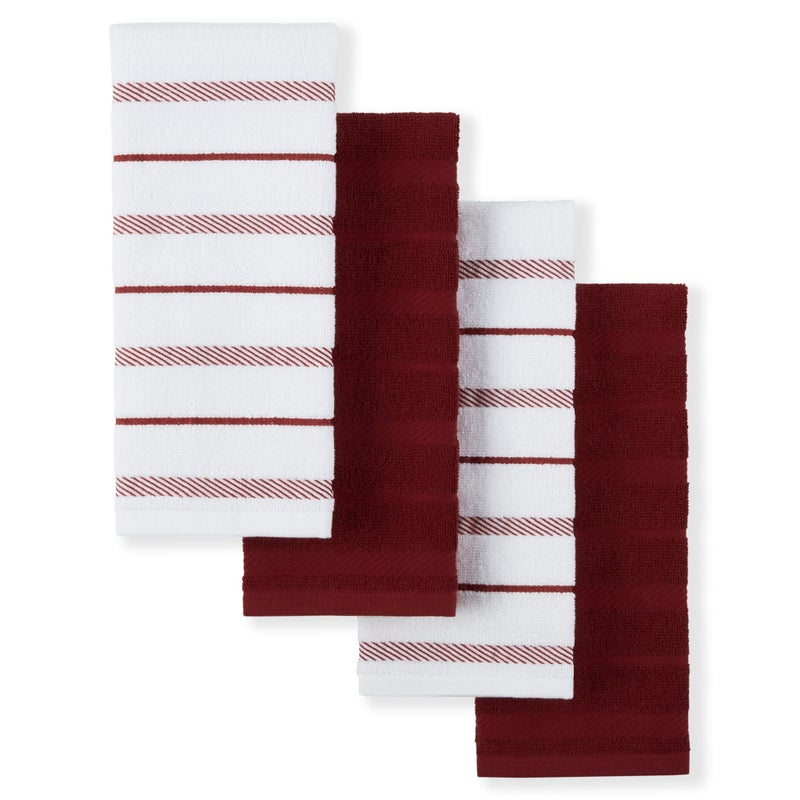 KitchenAid Albany Kitchen Towel 4-Pack Set  Smoked Paprika Red/White  16""x26"" - Image 1