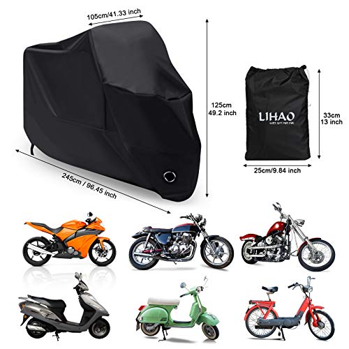 LIHAO Waterproof Motorcycle Cover Shelter Rain UV All Weather Protection 190T - Image 2