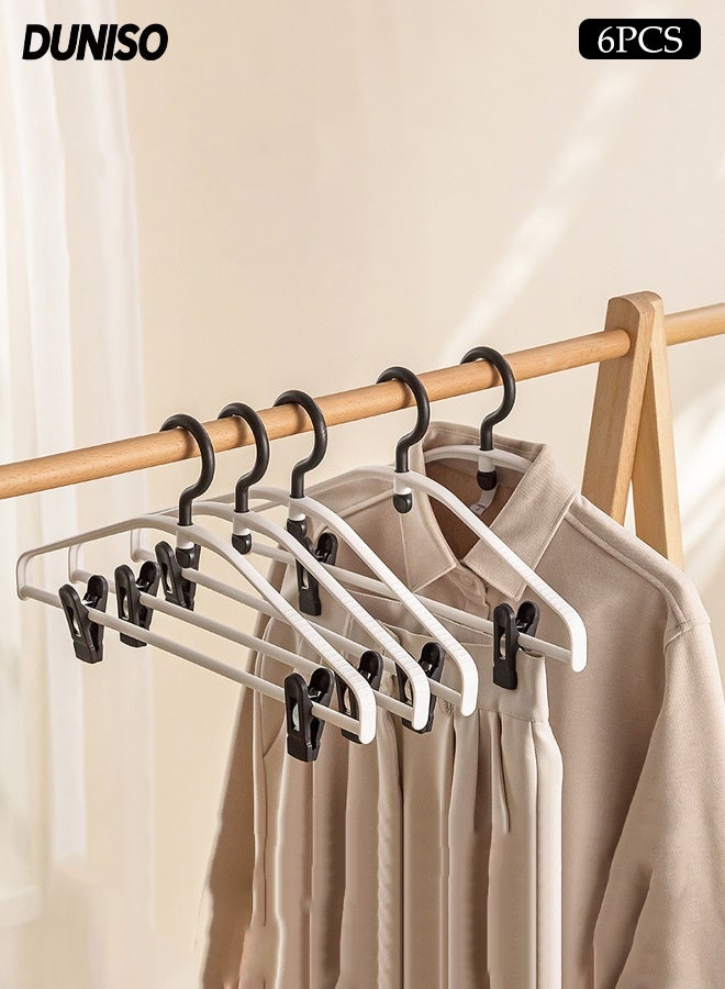 DUNISO 6 Pcs Clothes Hangers Set with Clips Multifunctional Heavy Duty Hangers 360° Swivel Hook Clothes Hangers Adjustable Non-Slip Clip Space Saving Clothes-rack for Pants, Skirts, Coats, Dresses, Tank Tops, Clothes - Image 1