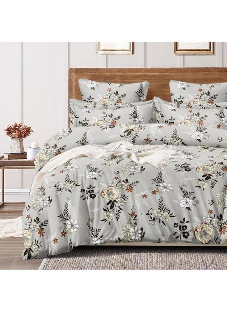 DECOR2ADMIRE DECOR2ADMIRE 300 Thread Count Premium Cotton Queen Size Printed Double Bedsheet with Two Pillow Covers for Home 90 Inches x 100 Inches Grey Floral H603 300 TC  - Image 2