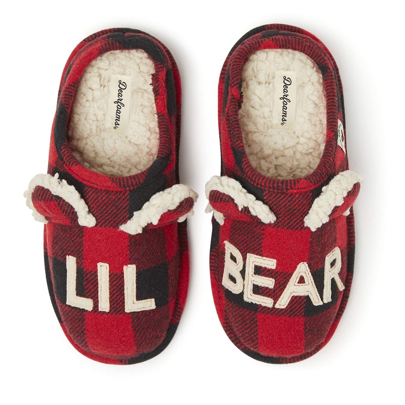 Dearfoams unisex child Lil Bear Slipper, Lil Bear Buffalo Plaid, 5-6 Toddler US - Image 1