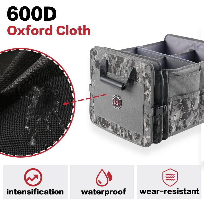 LI LIBZAKI LIBZAKI Car Trunk Organizer,3 Compartments Big Trunk Storage, Large Capacity, Foldable, 95L Heavy Duty Storage Box for Car, SUV, Truck,Jeep, Includes 26L Cooler Bag -Gray Camouflage - Image 4