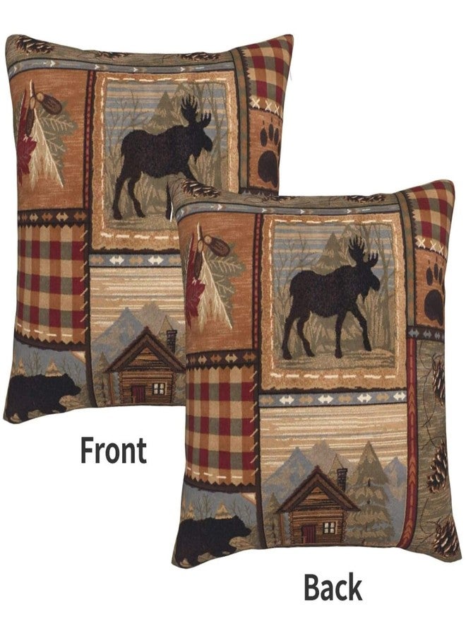 DATANSEN Set of 2 Square18x18 inch Retro Brown Throw PillowCovers Rustic Lodge Bear Moose Decorative Throw Pillowcase for Home Sofa Soft Velvet Cushion Cases (45x45 cm) House Cabin Pine Nut - Image 3