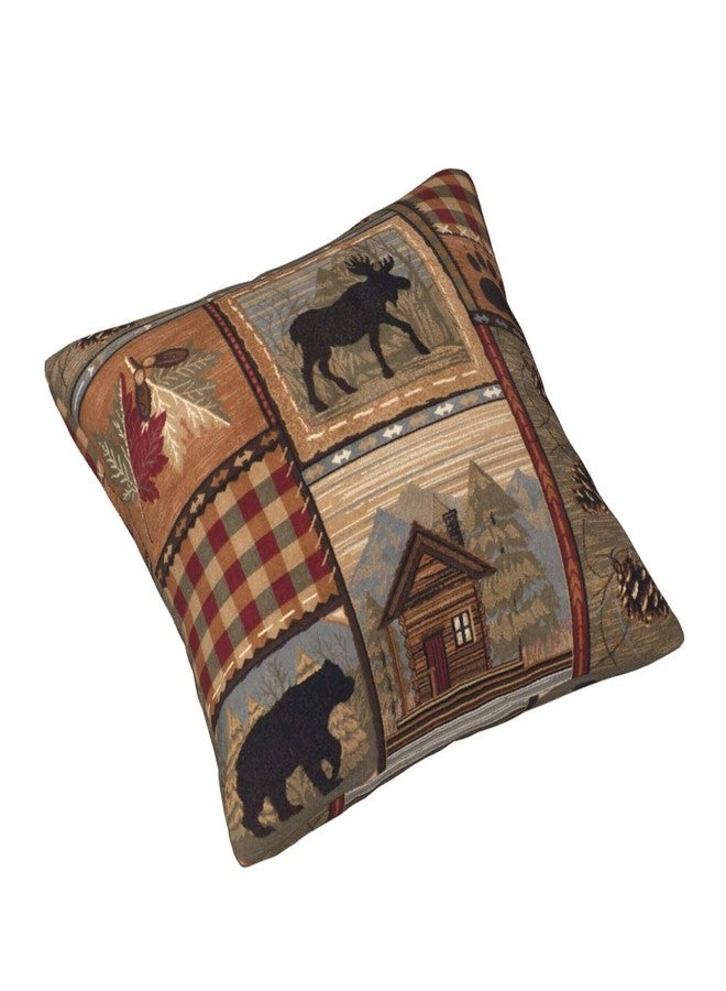 DATANSEN Set of 2 Square18x18 inch Retro Brown Throw PillowCovers Rustic Lodge Bear Moose Decorative Throw Pillowcase for Home Sofa Soft Velvet Cushion Cases (45x45 cm) House Cabin Pine Nut - Image 2