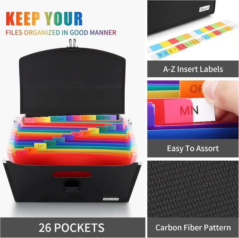 Uquelic 26 Pockets Expanding File Folder - Accordion Savor Document Organizer Folio Upgraded Durable Buckle, Base with Ergonomic Portable Handle/Large Legal Size Expandable File Organizer - Image 4